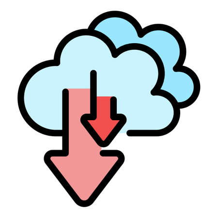 Download data cloud icon. Outline download data cloud vector icon color flat isolatedのイラスト素材