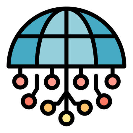 Digital global network icon. Outline digital global network vector icon color flat isolatedのイラスト素材