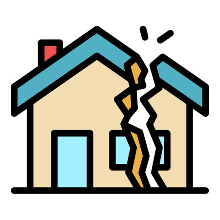 Earthquake destroyed house icon. Outline earthquake destroyed house vector icon color flat isolatedのイラスト素材