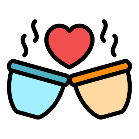 Love coffee cups icon. Outline love coffee cups vector icon color flat isolatedのイラスト素材