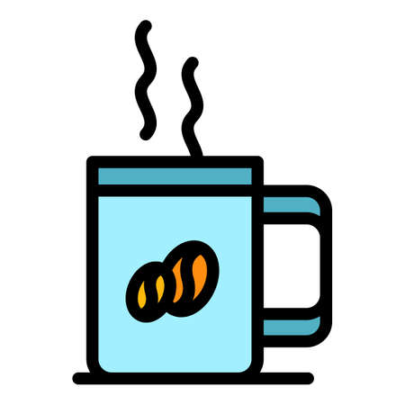 Hot coffee mug icon. Outline hot coffee mug vector icon color flat isolatedのイラスト素材