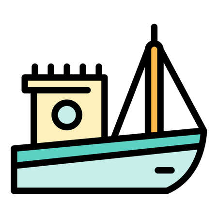 Nautical fishing boat icon. Outline nautical fishing boat vector icon color flat isolatedのイラスト素材