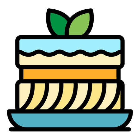 Cake icon. Outline cake vector icon color flat isolated