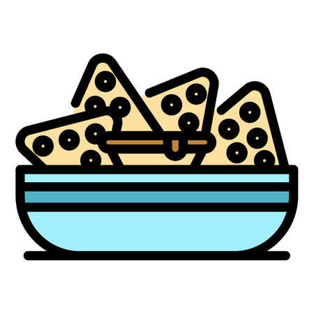 Nachos plate icon. Outline nachos plate vector icon color flat isolatedのイラスト素材