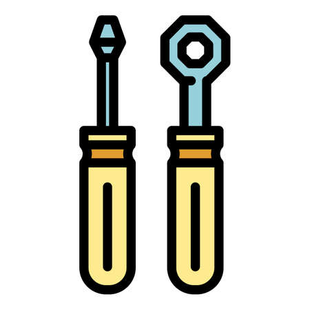 Car repair tools icon. Outline car repair tools vector icon color flat isolatedのイラスト素材