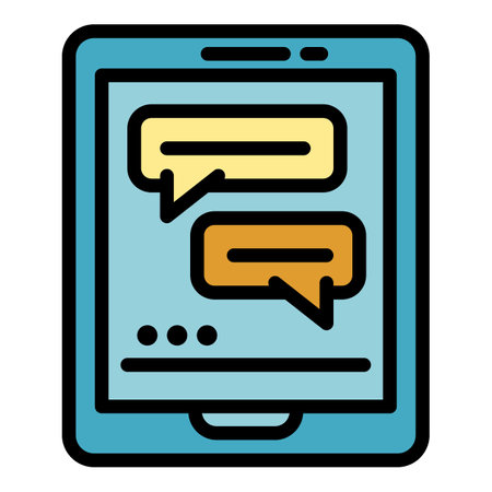 Tablet chat icon. Outline tablet chat vector icon color flat isolatedのイラスト素材