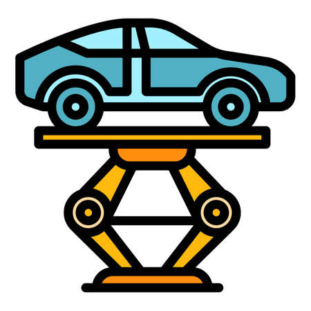 Maintenance car lift icon. Outline maintenance car lift vector icon color flat isolatedのイラスト素材