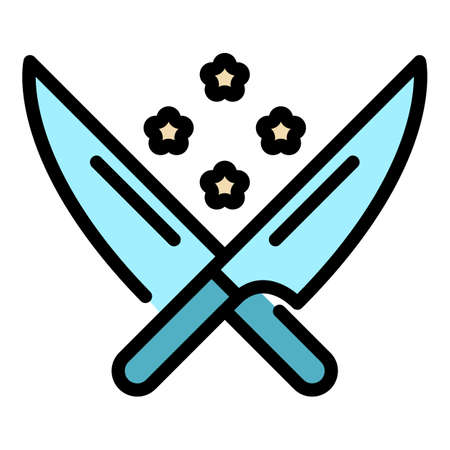 Crossed knifes icon. Outline crossed knifes vector icon color flat isolatedのイラスト素材