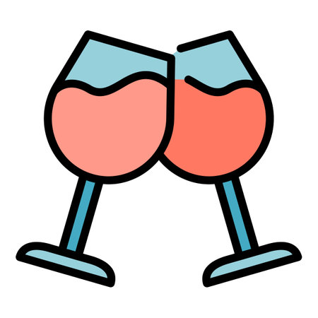 Cheers wine glasses icon. Outline cheers wine glasses vector icon color flat isolatedのイラスト素材