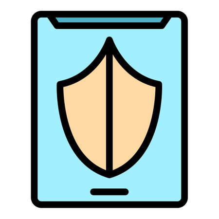 Tablet shield icon. Outline tablet shield vector icon color flat isolatedのイラスト素材