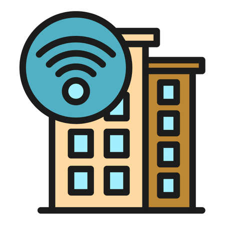 Wifi house wave icon. Outline wifi house wave vector icon color flat isolatedのイラスト素材