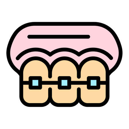 Mouth braces icon. Outline mouth braces vector icon color flat isolated