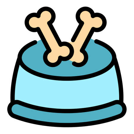 Dog feed bowl icon. Outline dog feed bowl vector icon color flat isolatedのイラスト素材