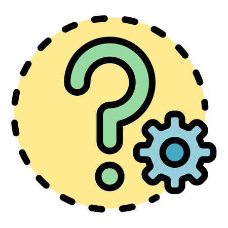 Setting question icon. Outline setting question vector icon color flat isolatedのイラスト素材