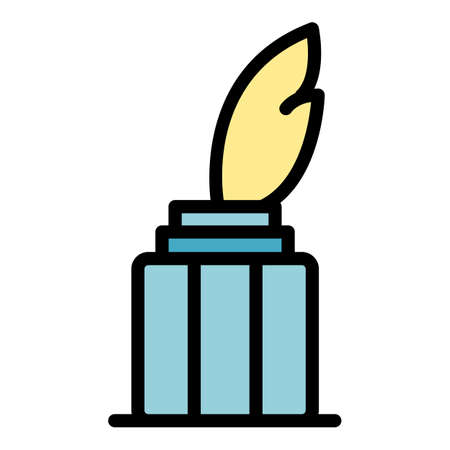 Inkwell with pen icon. Outline inkwell with pen vector icon color flat isolatedのイラスト素材