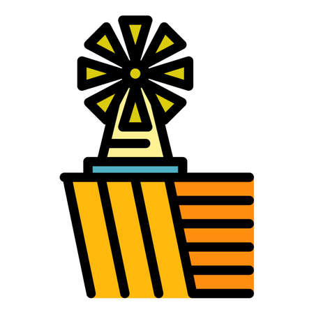 Village mill icon. Outline village mill vector icon color flat isolatedのイラスト素材