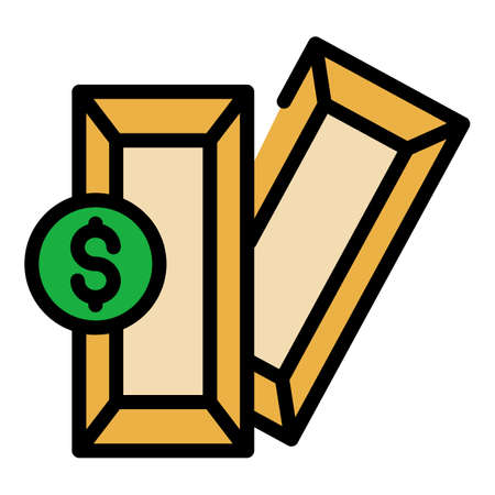 Gold bars icon. Outline gold bars vector icon color flat isolatedのイラスト素材