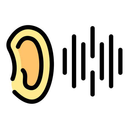 Ear voice recognition icon. Outline ear voice recognition vector icon color flat isolatedのイラスト素材