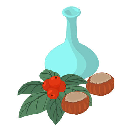 Autumn drink icon isometric vector. Decanter, canadian bunchberry and hazelnut. Seasonal organic product, natural ingredientのイラスト素材