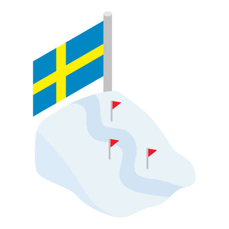 Ski track icon isometric vector. Snow covered slope with ski trace, sweden flag. Winter leisure, hobby, active recreation, extreme sportのイラスト素材