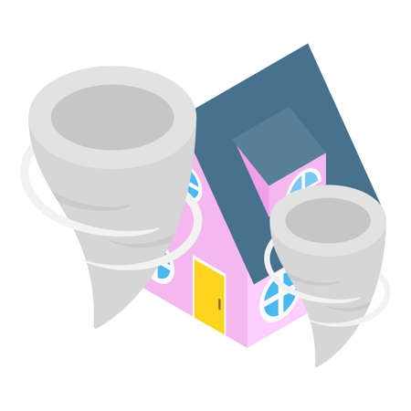 Tornado icon isometric vector. Strong whirlwind near residential building icon. Hurricane, storm, cyclone, typhoon, extreme weather, natural disasterのイラスト素材