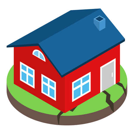 Earthquake icon isometric vector. Residential house after an earthquake icon. Natural disaster, seismic phenomenon, damageのイラスト素材