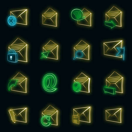 Mail set icons in neon style isolated on a black backgroundのイラスト素材