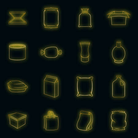 Packing set icons in neon style isolated on a black backgroundのイラスト素材