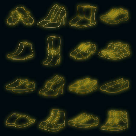 Shoe icons set in neon style. Men and women shoes set collection vector illustrationのイラスト素材