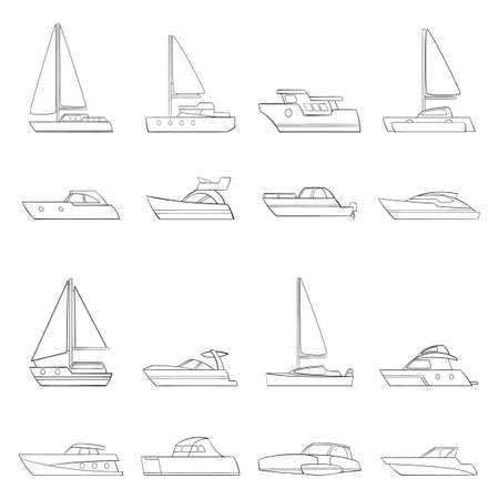 Yachts set icons in outline style isolated on white backgroundのイラスト素材
