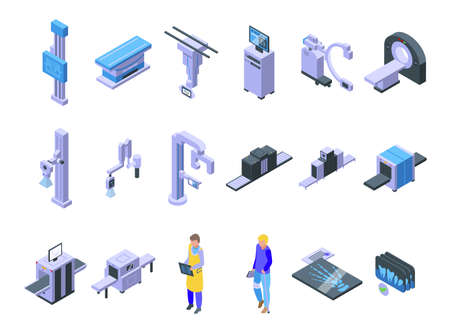 X-ray examination icons set isometric vector. Hospital room. Medical departmentのイラスト素材