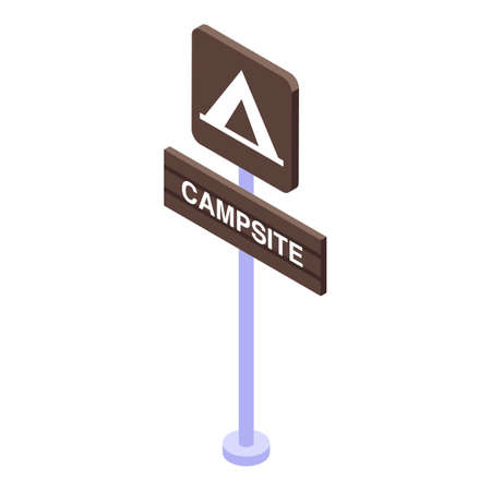 Campsite road sign icon isometric vector. Camp tent. Camping sceneのイラスト素材