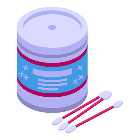 Ear sticks box icon isometric vector. Cotton swab. Ball diaperのイラスト素材