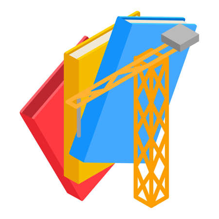 Construction education icon isometric vector. Building tower crane and book icon. Learning, studying, construction industry educationのイラスト素材