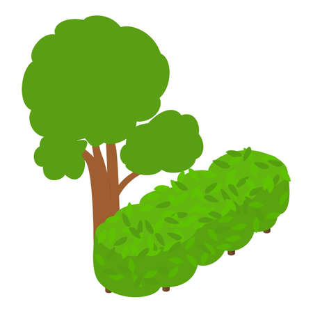 Green vegetation icon isometric vector. Deciduous green tree and hedge from bush. Nature, vegetation, hedgeのイラスト素材