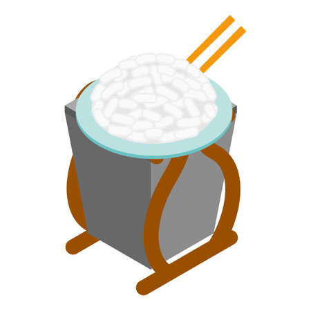 Food waste icon isometric vector. Full bowl of white rice in trash can icon. Household waste, sorting and recycle garbageのイラスト素材