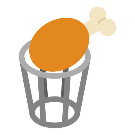 Organic trash icon isometric vector. Fried chicken leg in metal trash can icon. Household waste, sorting and recycle garbageのイラスト素材