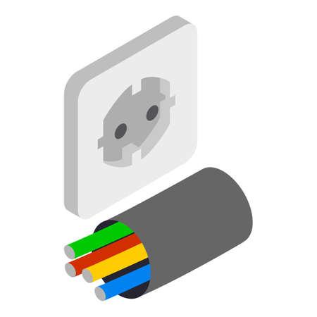 Electrical equipment icon isometric vector. White power outlet, electrical cable. Cross section of power supply cable, electricity conceptのイラスト素材