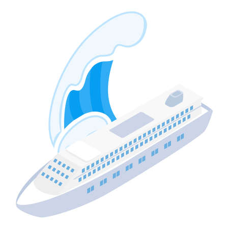 Cruise liner icon isometric vector. Large white passenger ship under ocean wave. Luxury cruise ship, water transportのイラスト素材