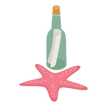 Marine find icon isometric vector. Message in bottle and underwater starfish. Marine adventure, bottle with noteのイラスト素材