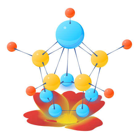 Camellia flower icon isometric vector. Bloomed red flower, multicolored molecule. Biology and botany science, plant genetic engineering, biotechnologyのイラスト素材
