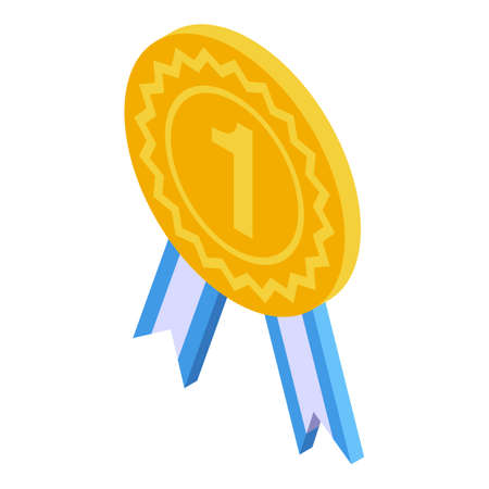 Gold medal satisfaction level icon isometric vector. Customer feedback. Emoticon happyのイラスト素材
