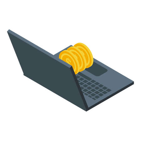 Laptop income icon isometric vector. Passive money. Work cashのイラスト素材