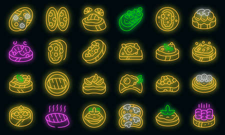 Bruschetta icons set outline vector. Food cheese. Dish italian vector neonのイラスト素材