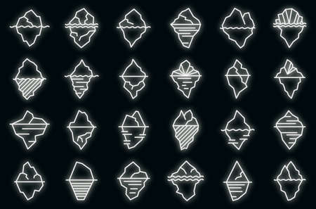 Iceberg icons set outline vector. Melting winter. Climate cold vector neon