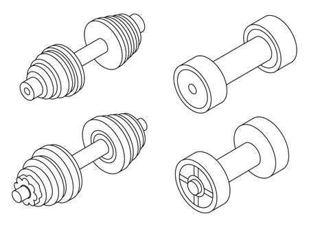 Dumbell icons set. Isometric set of dumbell vector icons outline isolated on white backgroundのイラスト素材