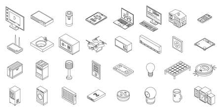Smart home icons set. Isometric set of smart home vector icons outline isolated on white backgroundのイラスト素材