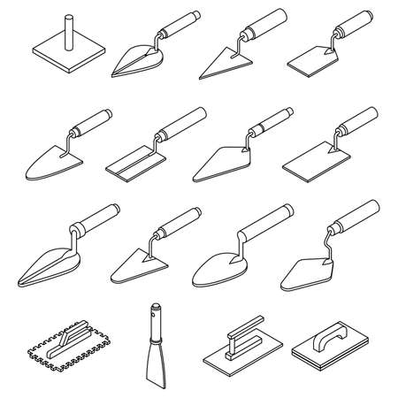 Trowel icons set. Isometric set of trowel vector icons outline isolated on white backgroundのイラスト素材