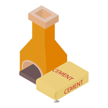 Furnace equipment icon isometric vector. Brick furnace and cement bag icon. Metallurgy, blacksmithing, heavy industryのイラスト素材