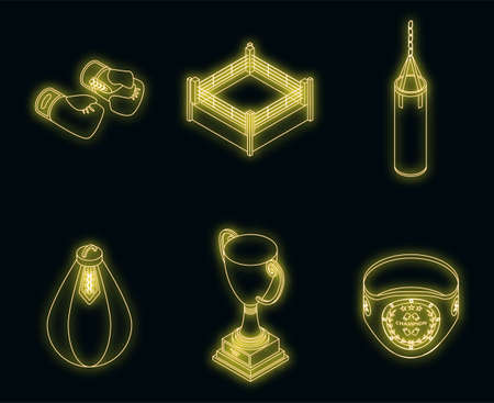 Boxing icons set. Isometric set of boxing vector icons neon on blackのイラスト素材